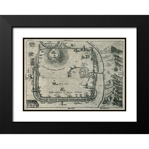 Antique Map of Jerusalem Black Modern Wood Framed Art Print with Double Matting by Vintage Maps