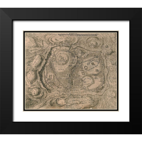 Antique Map of Jerusalem Black Modern Wood Framed Art Print with Double Matting by Vintage Maps