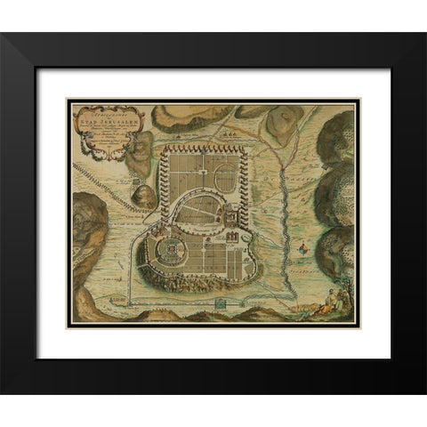 Antique Map of Jerusalem Black Modern Wood Framed Art Print with Double Matting by Vintage Maps