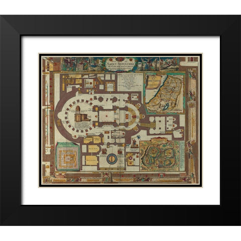 Antique Map of Jerusalem Black Modern Wood Framed Art Print with Double Matting by Vintage Maps