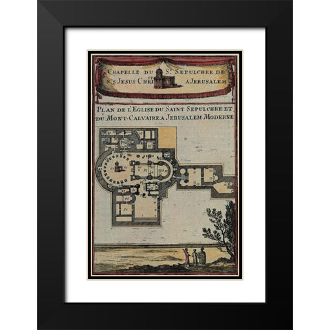 Antique Map of Jerusalem Black Modern Wood Framed Art Print with Double Matting by Vintage Maps