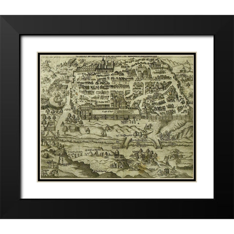 Antique Map of Jerusalem Black Modern Wood Framed Art Print with Double Matting by Vintage Maps