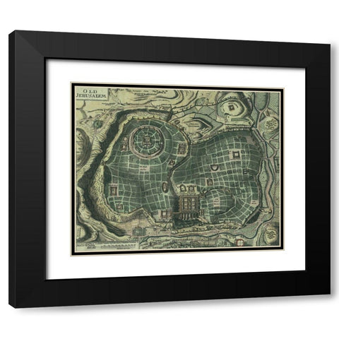 Antique Map of Jerusalem Black Modern Wood Framed Art Print with Double Matting by Vintage Maps