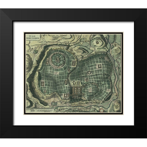 Antique Map of Jerusalem Black Modern Wood Framed Art Print with Double Matting by Vintage Maps