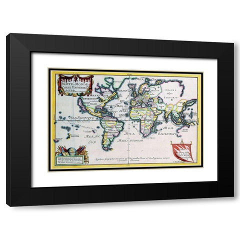 Mappe Monde or Carte Universel Black Modern Wood Framed Art Print with Double Matting by Fer, Nicolas De