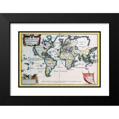 Mappe Monde or Carte Universel Black Modern Wood Framed Art Print with Double Matting by Fer, Nicolas De