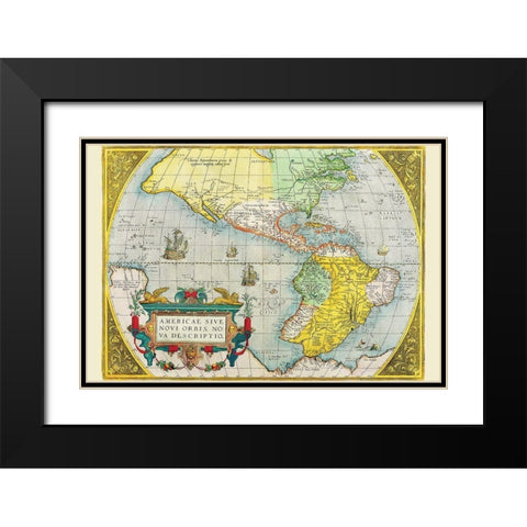 The Americas Black Modern Wood Framed Art Print with Double Matting by Ortelius, Abraham
