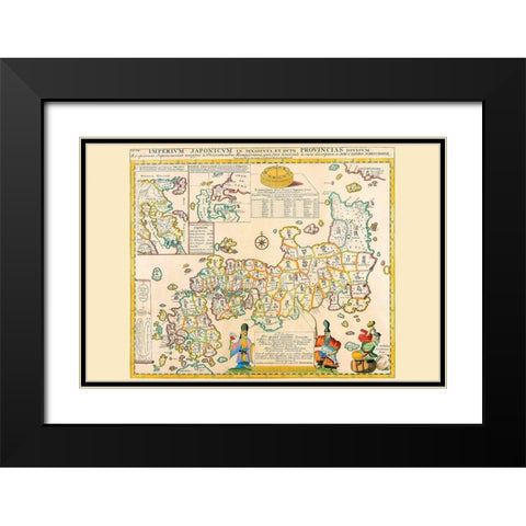 Prefectures and the Peoples of Japan Black Modern Wood Framed Art Print with Double Matting by Kaempfer, Engelbert
