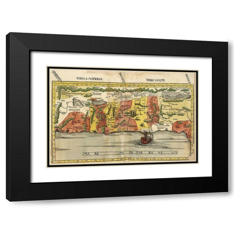 Map of the Holy Land Black Modern Wood Framed Art Print with Double Matting by Ptolemy