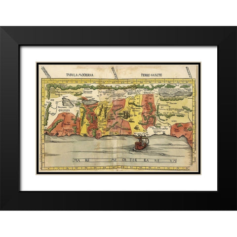 Map of the Holy Land Black Modern Wood Framed Art Print with Double Matting by Ptolemy