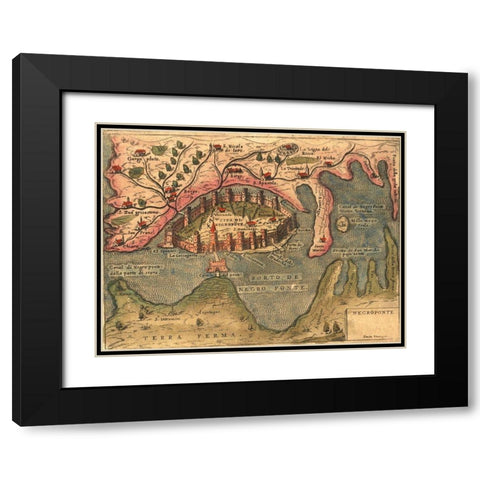 Island Khalkis Dalmatia Black Modern Wood Framed Art Print with Double Matting by Pinargenti