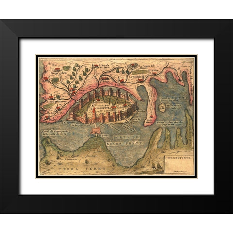 Island Khalkis Dalmatia Black Modern Wood Framed Art Print with Double Matting by Pinargenti