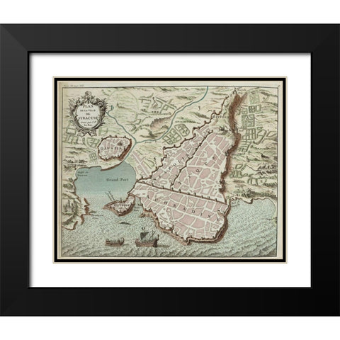 Sicily Black Modern Wood Framed Art Print with Double Matting by Hogenberg, Braun