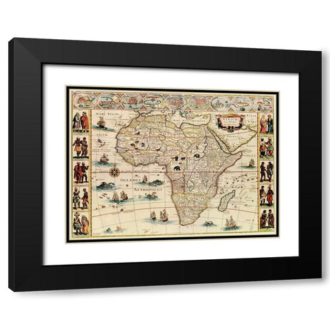 Africa 1666 with its peoples Black Modern Wood Framed Art Print with Double Matting by Blaeu, William