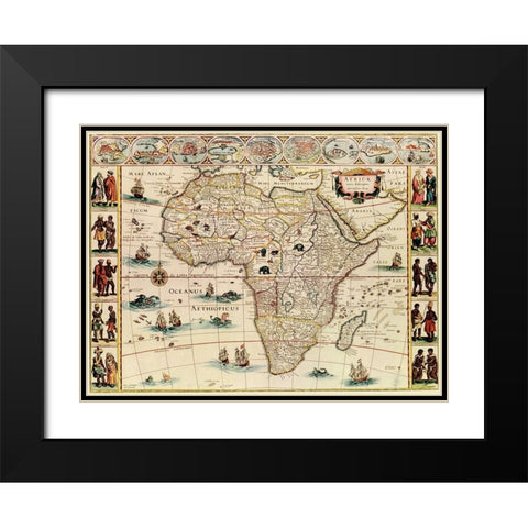 Africa 1666 with its peoples Black Modern Wood Framed Art Print with Double Matting by Blaeu, William