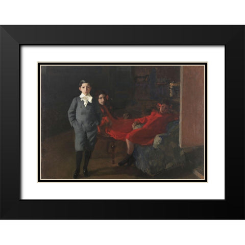 My children Black Modern Wood Framed Art Print with Double Matting by Sorolla, Joaquin