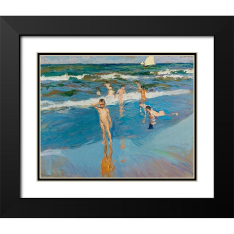 Children in the Sea-Valencia Beach Black Modern Wood Framed Art Print with Double Matting by Sorolla, Joaquin