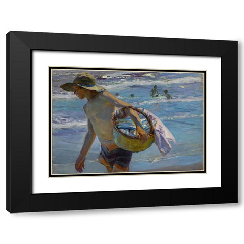 Bastida The Fisherman Black Modern Wood Framed Art Print with Double Matting by Sorolla, Joaquin