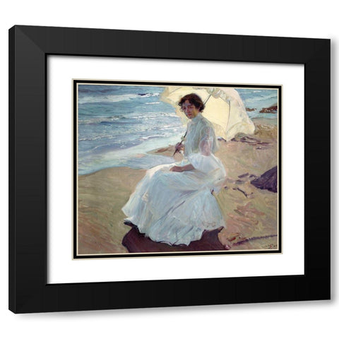 Clotilde on the Beach Black Modern Wood Framed Art Print with Double Matting by Sorolla, Joaquin