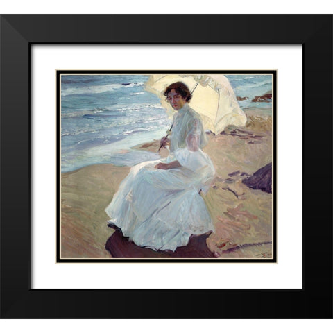 Clotilde on the Beach Black Modern Wood Framed Art Print with Double Matting by Sorolla, Joaquin