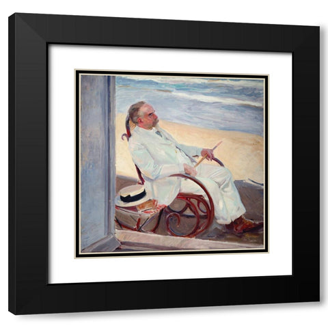 Antonio GarcÃa at the Beach Black Modern Wood Framed Art Print with Double Matting by Sorolla, Joaquin