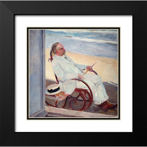 Antonio GarcÃa at the Beach Black Modern Wood Framed Art Print with Double Matting by Sorolla, Joaquin