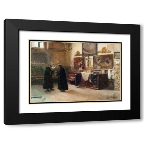 In the sacristy Black Modern Wood Framed Art Print with Double Matting by Sorolla, Joaquin