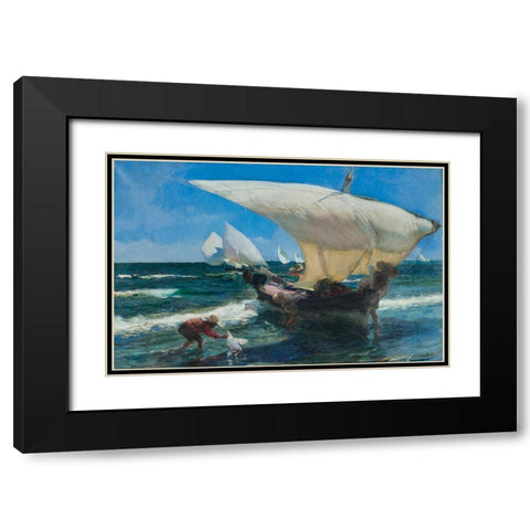 On the coast of Valencia Black Modern Wood Framed Art Print with Double Matting by Sorolla, Joaquin