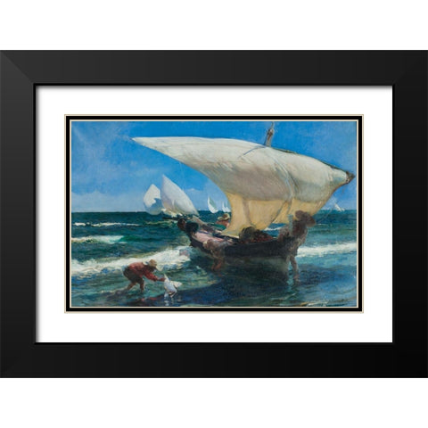 On the coast of Valencia Black Modern Wood Framed Art Print with Double Matting by Sorolla, Joaquin