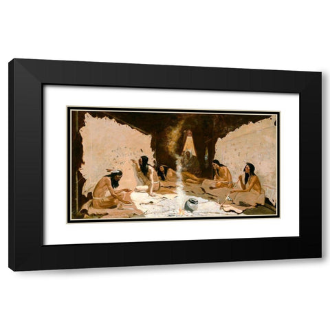 Historians of the Tribe Black Modern Wood Framed Art Print with Double Matting by Remington, Frederic