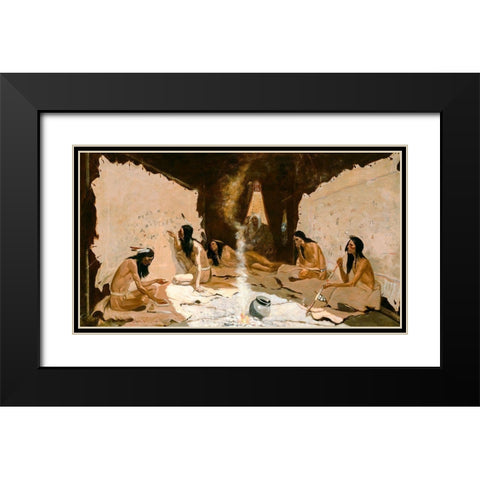 Historians of the Tribe Black Modern Wood Framed Art Print with Double Matting by Remington, Frederic