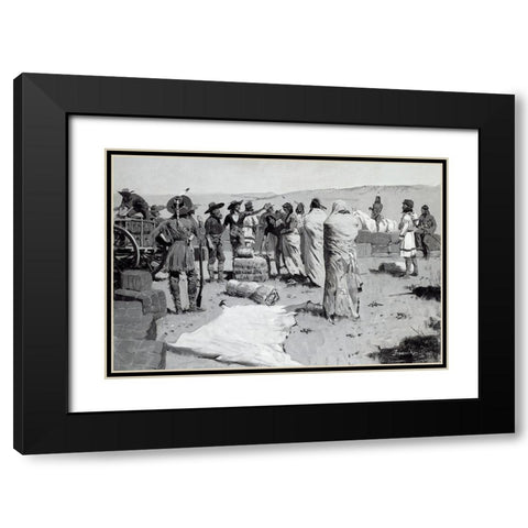 The Interpreter Waved at the Youth Black Modern Wood Framed Art Print with Double Matting by Remington, Frederic
