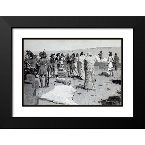The Interpreter Waved at the Youth Black Modern Wood Framed Art Print with Double Matting by Remington, Frederic