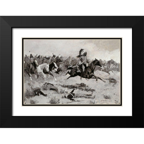 Rushing Red Lodges Passed through the Line Black Modern Wood Framed Art Print with Double Matting by Remington, Frederic