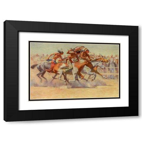 Indians Racing from Scribners 54 1904 Black Modern Wood Framed Art Print with Double Matting by Dunton, William