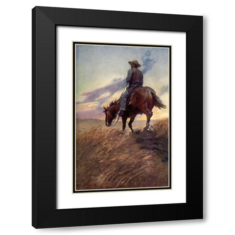 Horse in Sunset from Winston of the Prairie 1907 Black Modern Wood Framed Art Print with Double Matting by Dunton, William