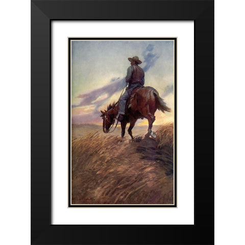 Horse in Sunset from Winston of the Prairie 1907 Black Modern Wood Framed Art Print with Double Matting by Dunton, William