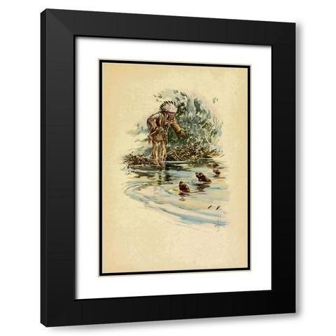 Indian and otters from The Song of Hiawatha 1906 Black Modern Wood Framed Art Print with Double Matting by Fisher, Harrison