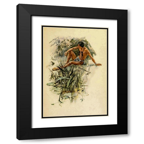 Indian by the river from The Song of Hiawatha 1906 Black Modern Wood Framed Art Print with Double Matting by Fisher, Harrison