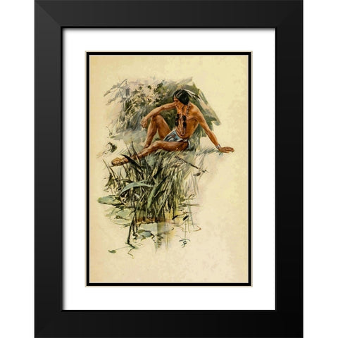 Indian by the river from The Song of Hiawatha 1906 Black Modern Wood Framed Art Print with Double Matting by Fisher, Harrison