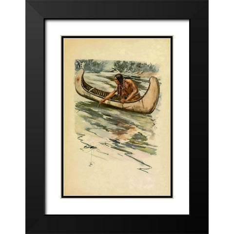 Indian canoe from The Song of Hiawatha 1906 Black Modern Wood Framed Art Print with Double Matting by Fisher, Harrison