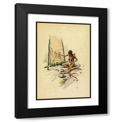 Indian painting from The Song of Hiawatha 1906 Black Modern Wood Framed Art Print with Double Matting by Fisher, Harrison