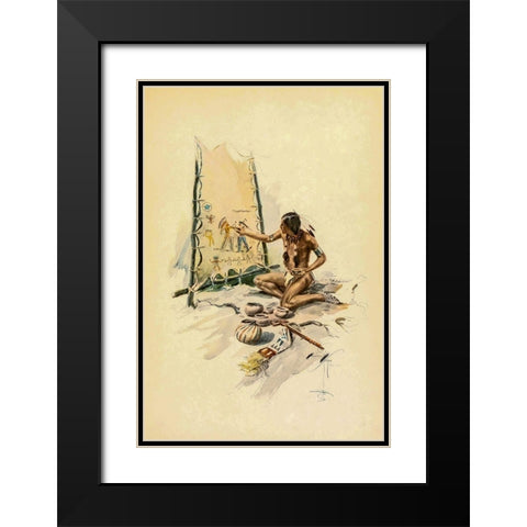 Indian painting from The Song of Hiawatha 1906 Black Modern Wood Framed Art Print with Double Matting by Fisher, Harrison
