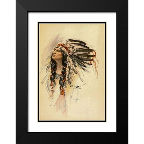 Indian with Head Dress from The Song of Hiawatha 1906 Black Modern Wood Framed Art Print with Double Matting by Fisher, Harrison