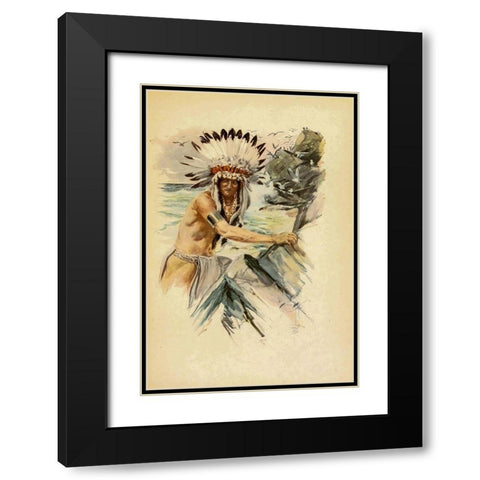 Indian with Head Dress from The Song of Hiawatha 1907 Black Modern Wood Framed Art Print with Double Matting by Fisher, Harrison