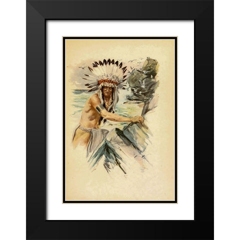 Indian with Head Dress from The Song of Hiawatha 1907 Black Modern Wood Framed Art Print with Double Matting by Fisher, Harrison