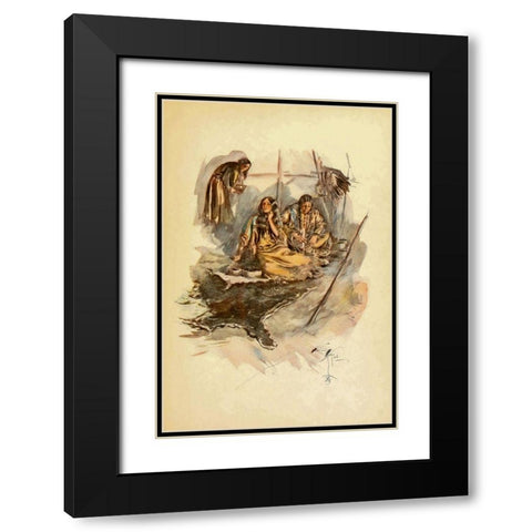 Indian women preparing food from The Song of Hiawatha 1906 Black Modern Wood Framed Art Print with Double Matting by Fisher, Harrison