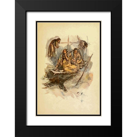 Indian women preparing food from The Song of Hiawatha 1906 Black Modern Wood Framed Art Print with Double Matting by Fisher, Harrison