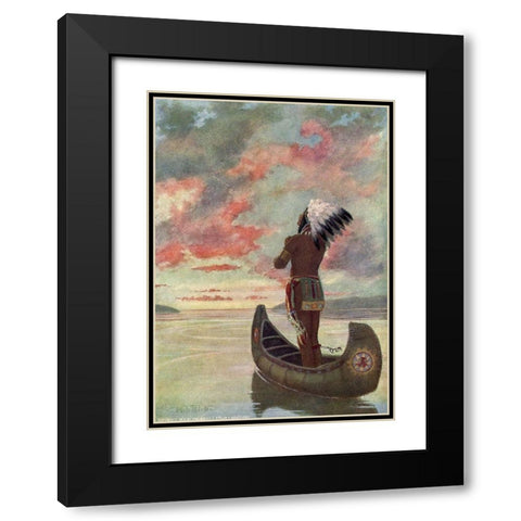Hiawatha sailed into the fiery sunset from Story of Hiawatha 1910 Black Modern Wood Framed Art Print with Double Matting by Kirk, Maria