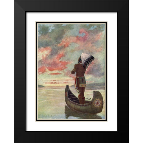 Hiawatha sailed into the fiery sunset from Story of Hiawatha 1910 Black Modern Wood Framed Art Print with Double Matting by Kirk, Maria